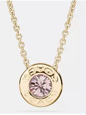 Coach Open Circle Stone Necklace- Gold with Pink Stone